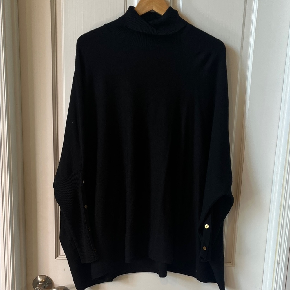 Joseph A Black Turtleneck Sweater with gold buttons along sleeve size large
